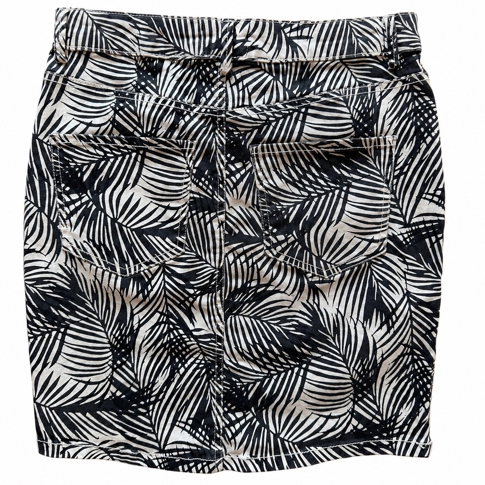 Vero Moda Leonora Palm Leaf Print Denim Mini Skirt Black White Tropical XS